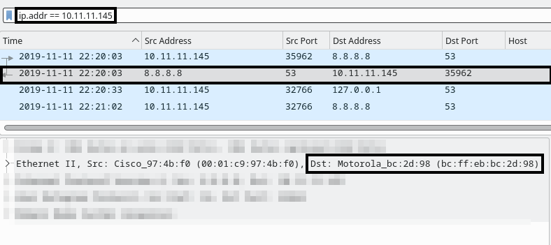 Finding the MAC address in Wireshark